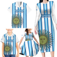 Argentina Football Custom Family Matching Long Sleeve Bodycon Dress and Hawaiian Shirt Vamos La Albiceleste 2026 Version - Wonder Print Shop