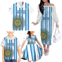 Argentina Football Custom Family Matching Off The Shoulder Long Sleeve Dress and Hawaiian Shirt Vamos La Albiceleste 2026 Version - Wonder Print Shop
