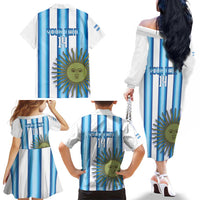 Argentina Football Custom Family Matching Off The Shoulder Long Sleeve Dress and Hawaiian Shirt Vamos La Albiceleste 2026 Version - Wonder Print Shop
