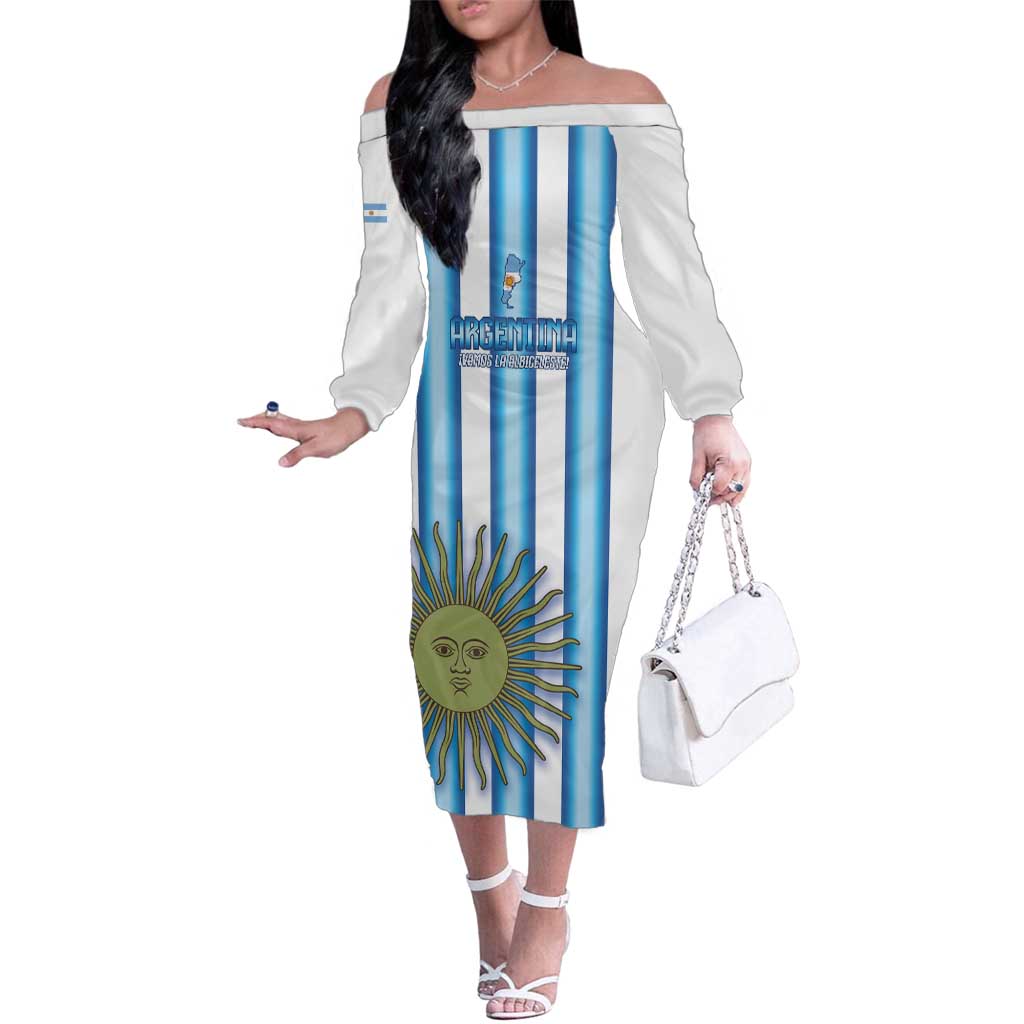 Argentina Football Custom Family Matching Off The Shoulder Long Sleeve Dress and Hawaiian Shirt Vamos La Albiceleste 2026 Version - Wonder Print Shop