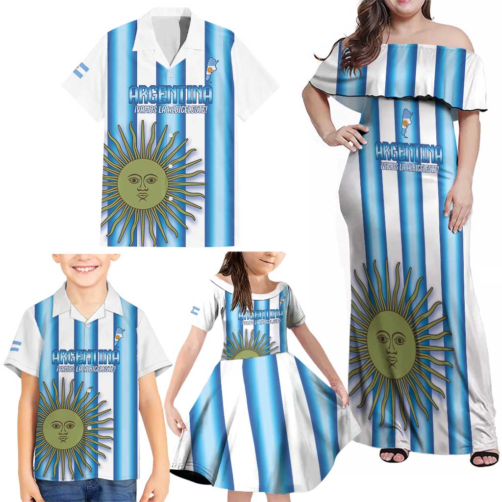 Argentina Football Custom Family Matching Off Shoulder Maxi Dress and Hawaiian Shirt Vamos La Albiceleste 2026 Version - Wonder Print Shop