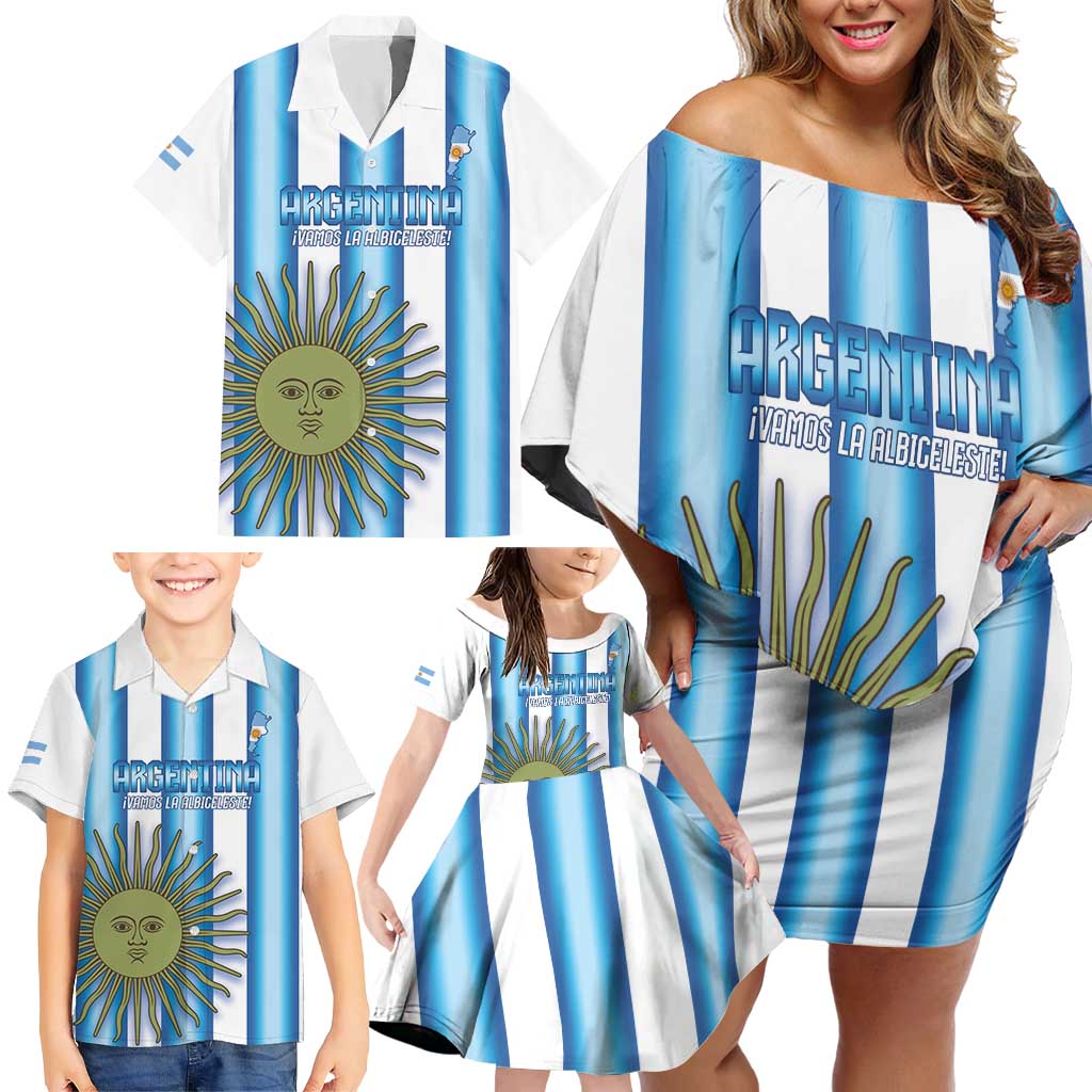 Argentina Football Custom Family Matching Off Shoulder Short Dress and Hawaiian Shirt Vamos La Albiceleste 2026 Version - Wonder Print Shop