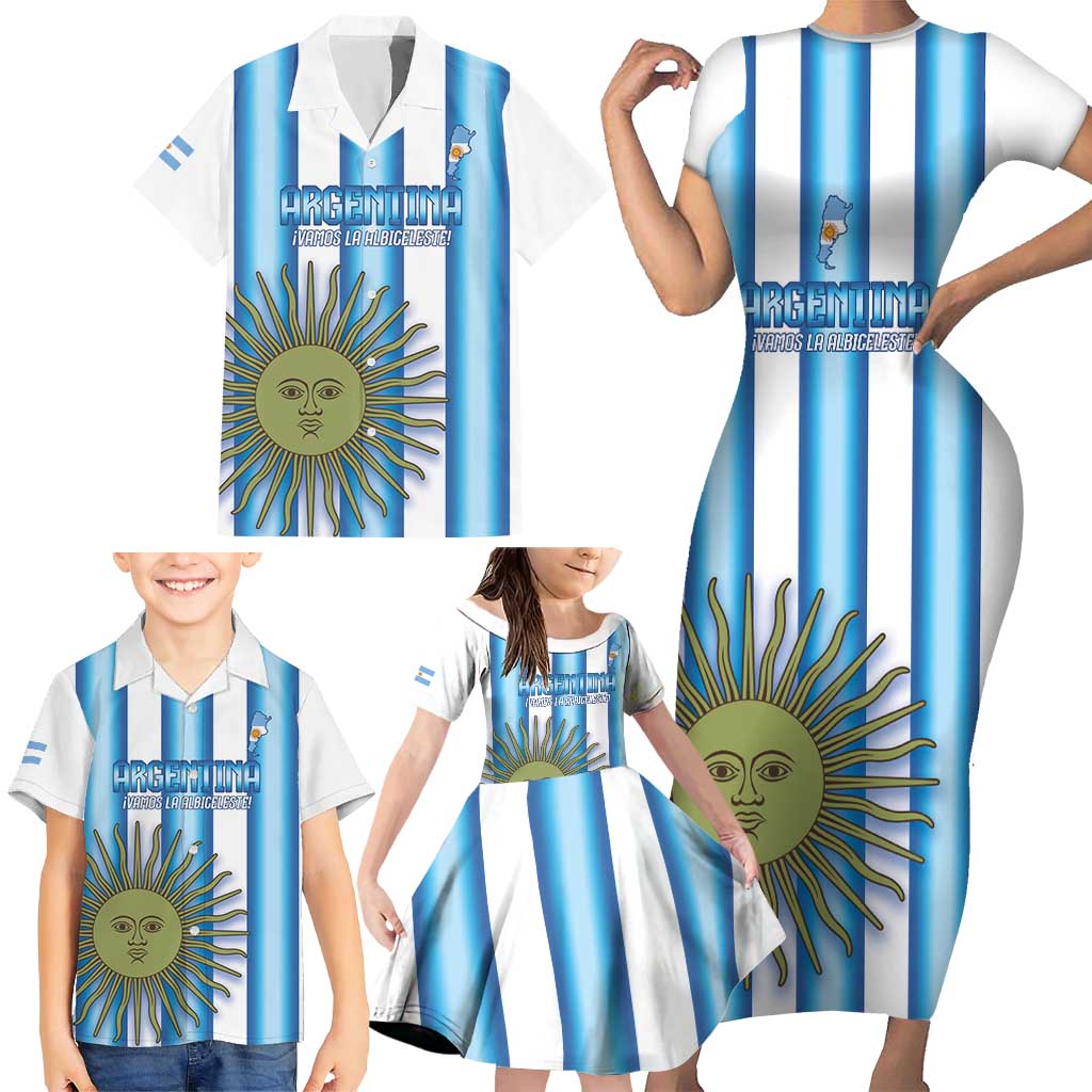 Argentina Football Custom Family Matching Short Sleeve Bodycon Dress and Hawaiian Shirt Vamos La Albiceleste 2026 Version - Wonder Print Shop