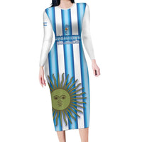 Argentina Football Custom Long Sleeve Bodycon Dress Vamos La Albiceleste 2026 Version - Wonder Print Shop