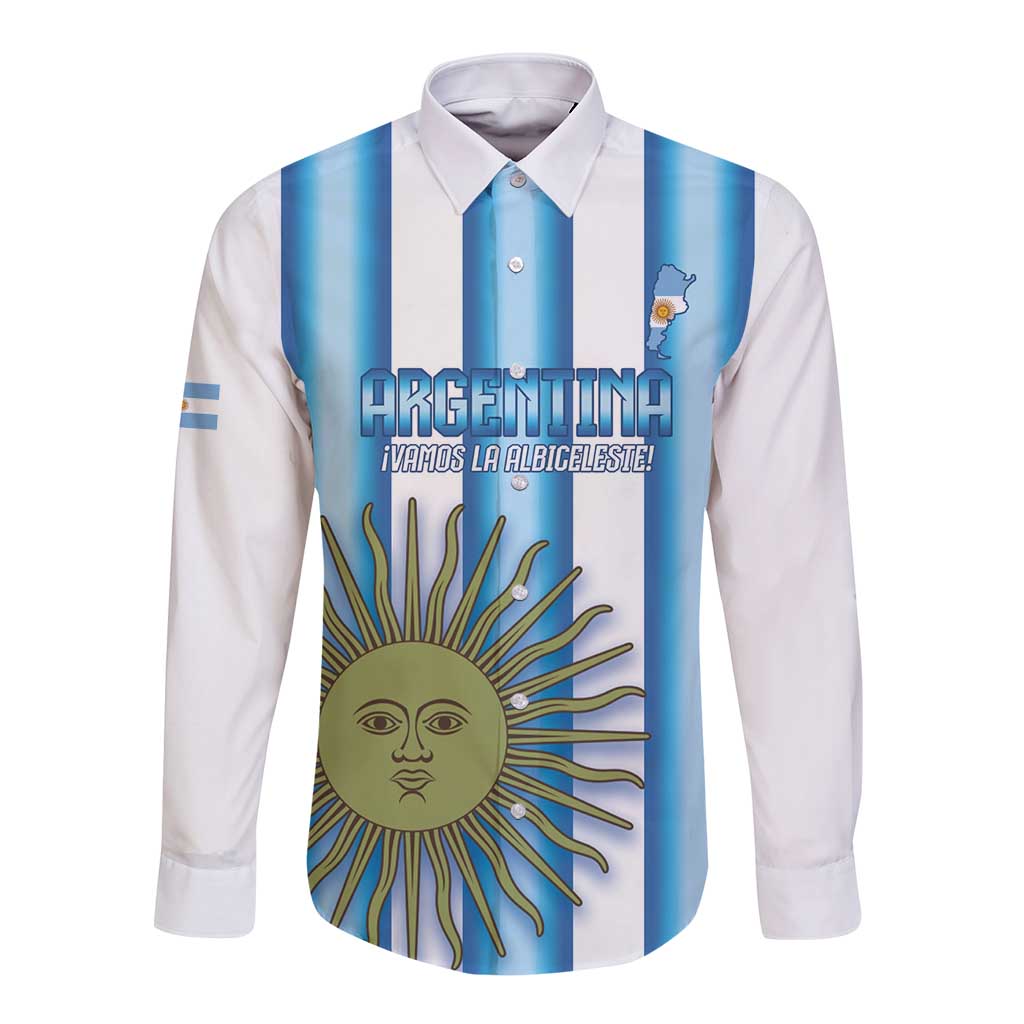 Argentina Football Custom Long Sleeve Button Shirt Vamos La Albiceleste 2026 Version - Wonder Print Shop