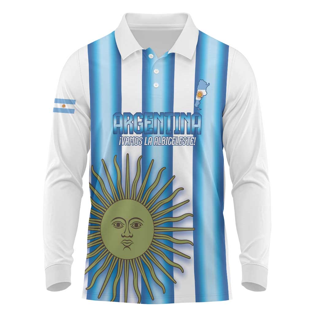 Argentina Football Custom Long Sleeve Polo Shirt Vamos La Albiceleste 2026 Version - Wonder Print Shop