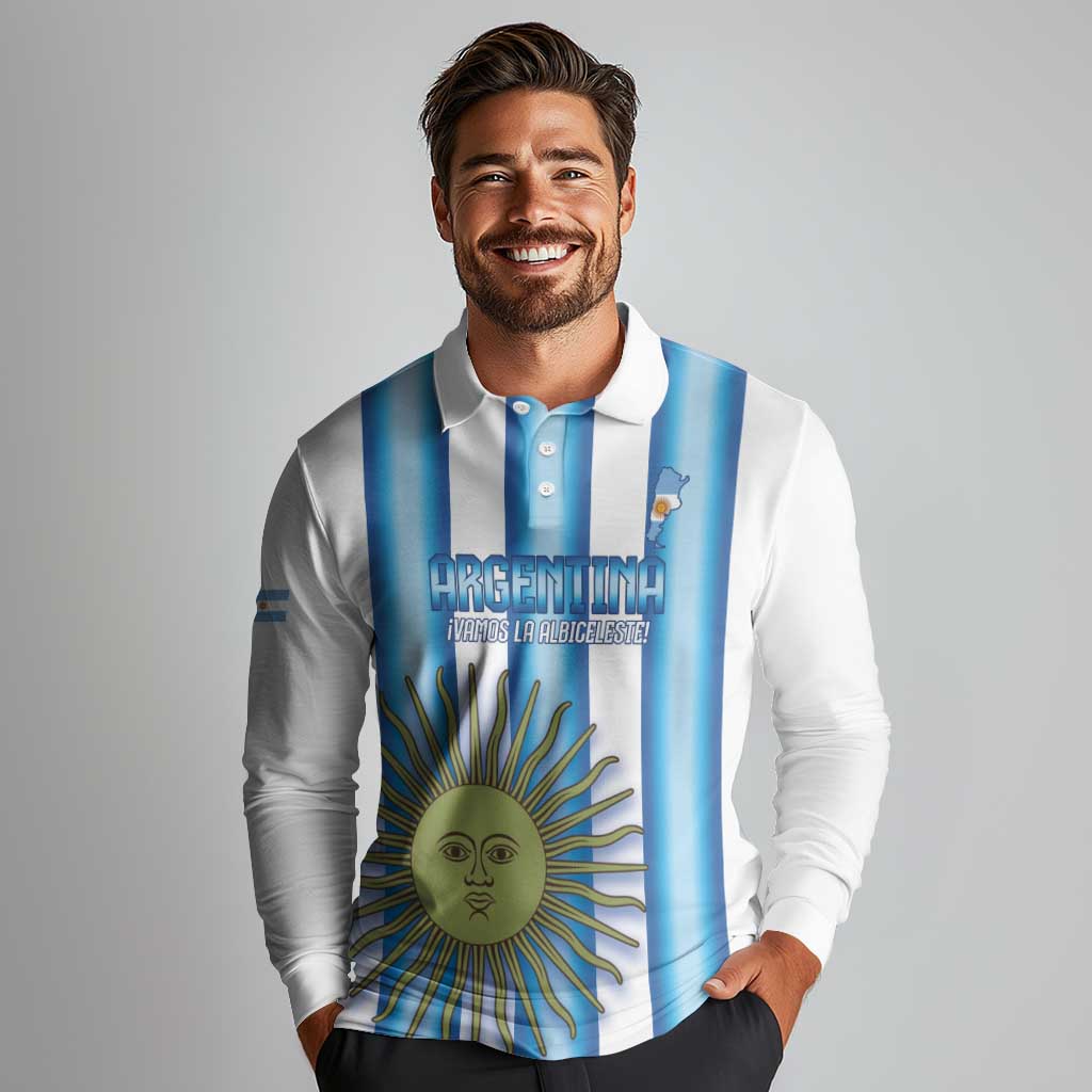 Argentina Football Custom Long Sleeve Polo Shirt Vamos La Albiceleste 2026 Version - Wonder Print Shop
