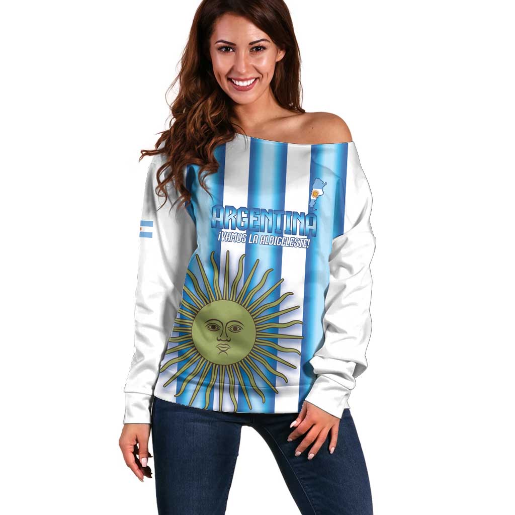 Argentina Football Custom Off Shoulder Sweater Vamos La Albiceleste 2026 Version - Wonder Print Shop