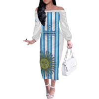 Argentina Football Custom Off The Shoulder Long Sleeve Dress Vamos La Albiceleste 2026 Version - Wonder Print Shop