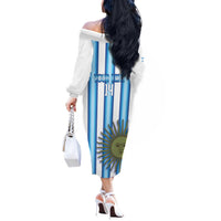 Argentina Football Custom Off The Shoulder Long Sleeve Dress Vamos La Albiceleste 2026 Version - Wonder Print Shop