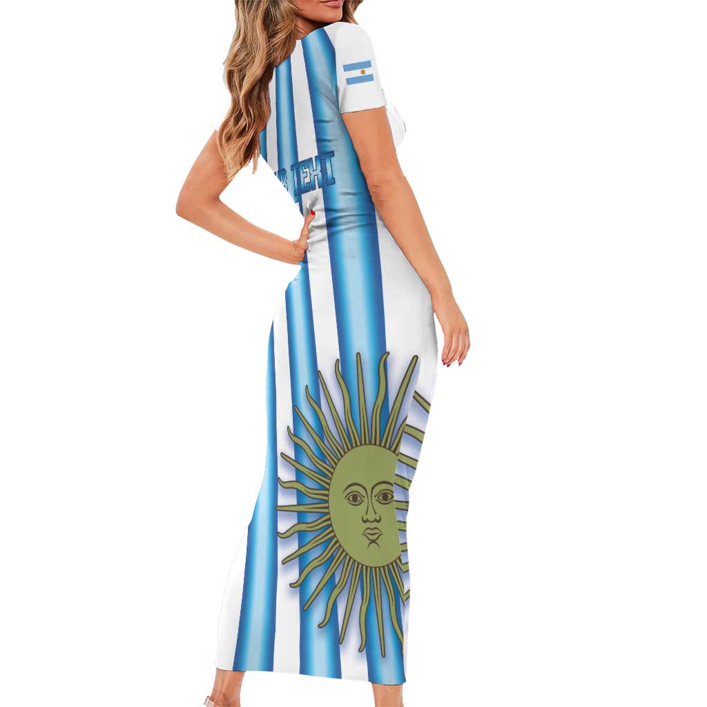 Argentina Football Custom Short Sleeve Bodycon Dress Vamos La Albiceleste 2026 Version - Wonder Print Shop