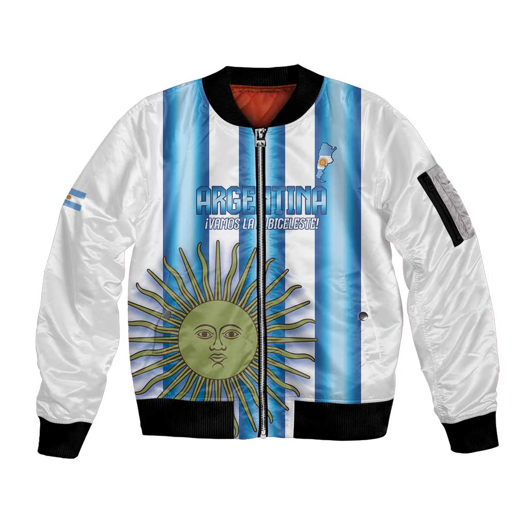 Argentina Football Custom Sleeve Zip Bomber Jacket Vamos La Albiceleste 2026 Version - Wonder Print Shop