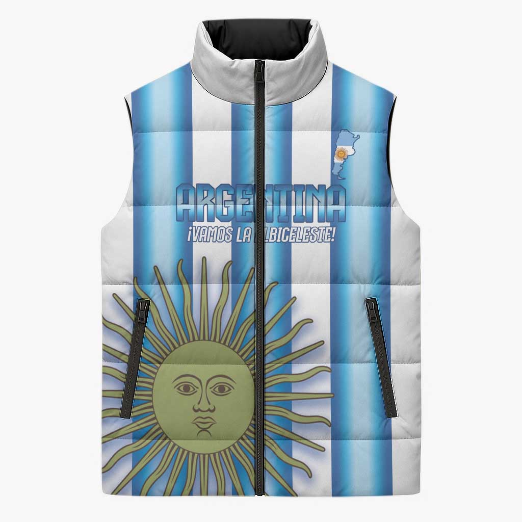 Argentina Football Custom Sleeveless Puffer Jacket Vamos La Albiceleste 2026 Version - Wonder Print Shop