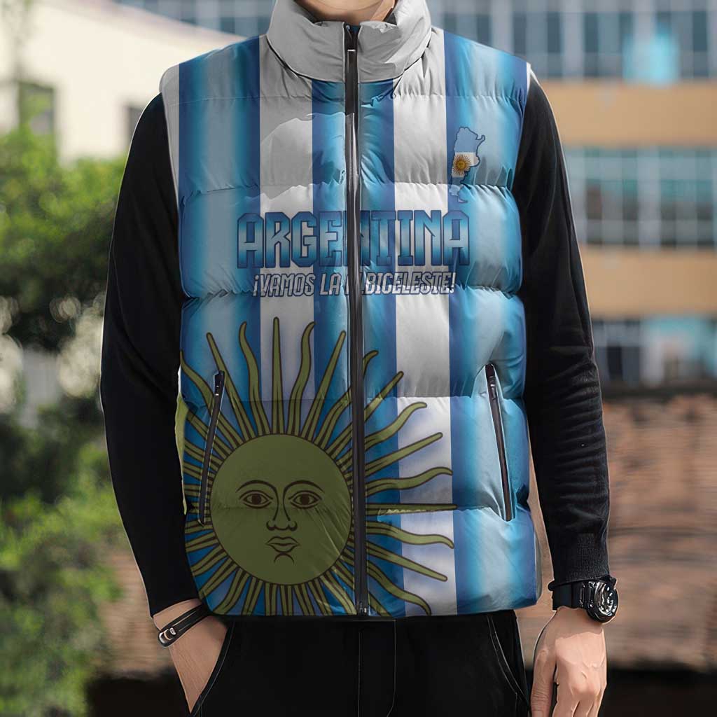 Argentina Football Custom Sleeveless Puffer Jacket Vamos La Albiceleste 2026 Version - Wonder Print Shop
