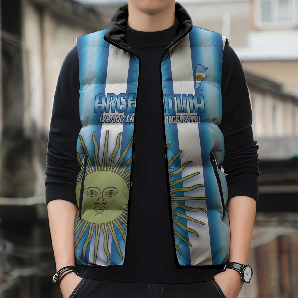 Argentina Football Custom Sleeveless Puffer Jacket Vamos La Albiceleste 2026 Version - Wonder Print Shop