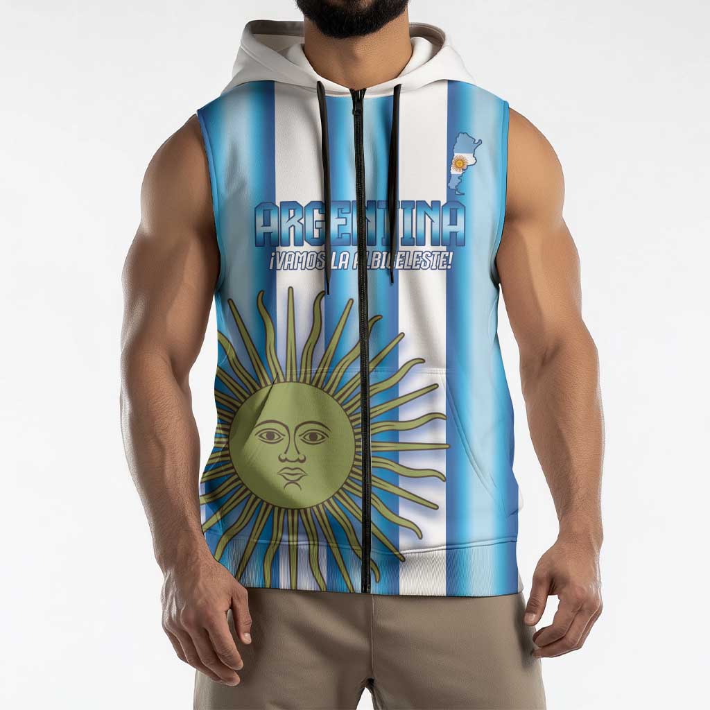 Argentina Football Custom Sleeveless Zip Hoodie Vamos La Albiceleste 2026 Version - Wonder Print Shop