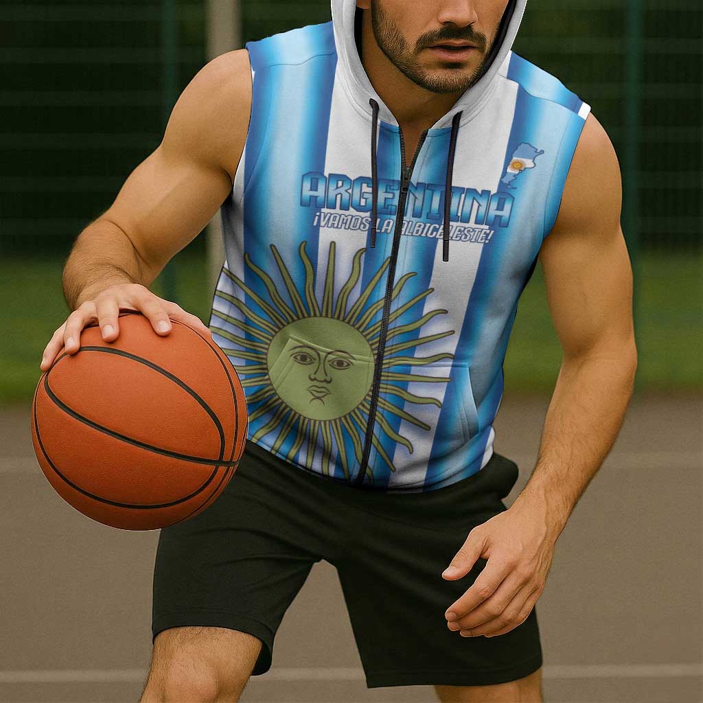 Argentina Football Custom Sleeveless Zip Hoodie Vamos La Albiceleste 2026 Version - Wonder Print Shop