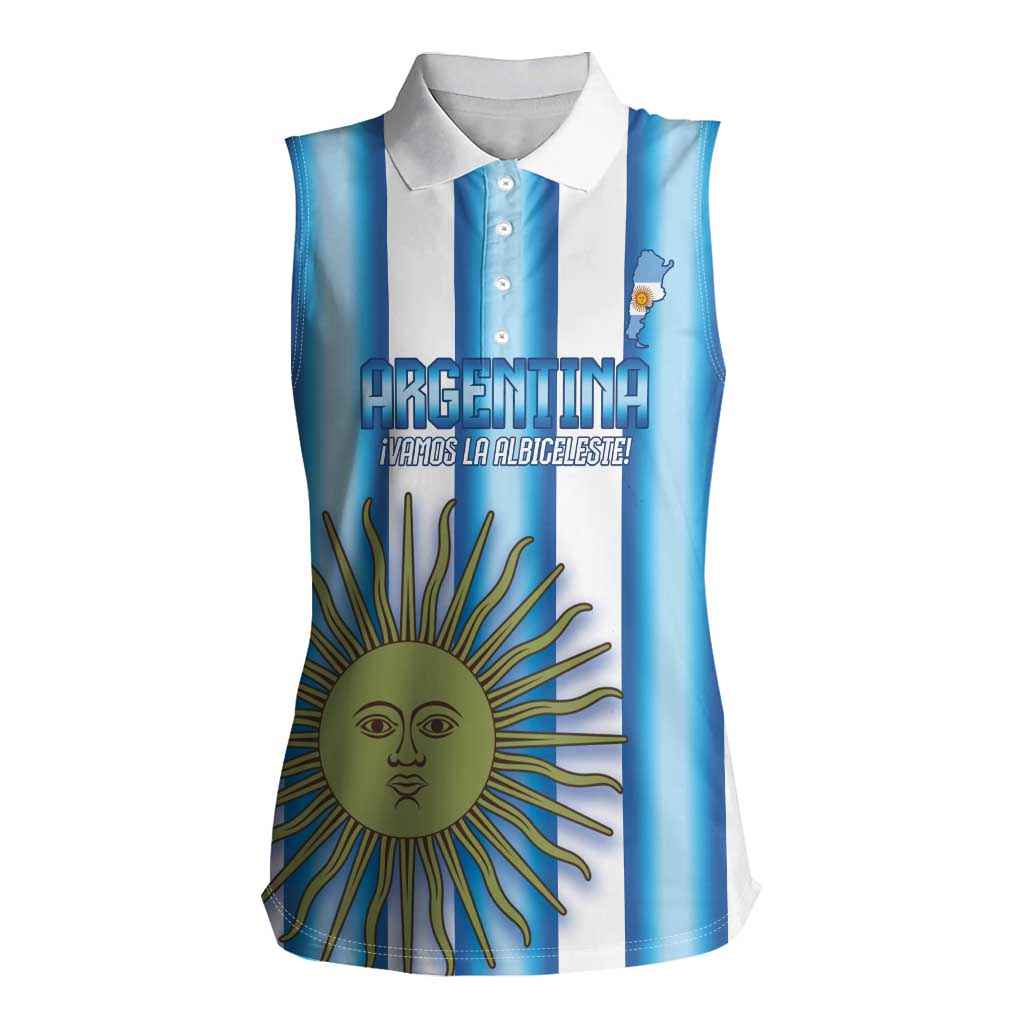 Argentina Football Custom Women Sleeveless Polo Shirt Vamos La Albiceleste 2026 Version - Wonder Print Shop