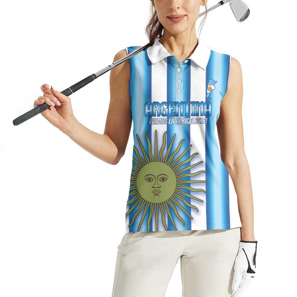 Argentina Football Custom Women Sleeveless Polo Shirt Vamos La Albiceleste 2026 Version - Wonder Print Shop