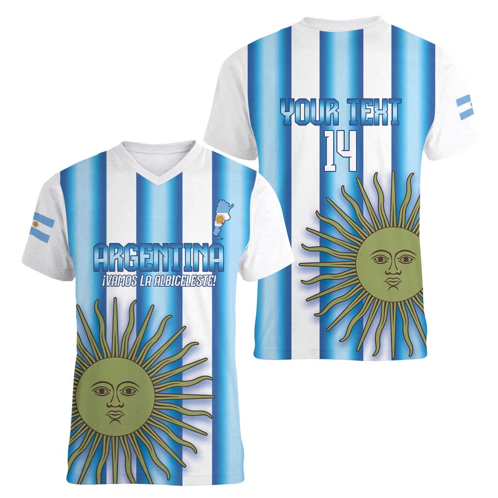 Argentina Football Custom Women V-Neck T-Shirt Vamos La Albiceleste 2026 Version - Wonder Print Shop