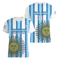 Argentina Football Custom Women V-Neck T-Shirt Vamos La Albiceleste 2026 Version - Wonder Print Shop