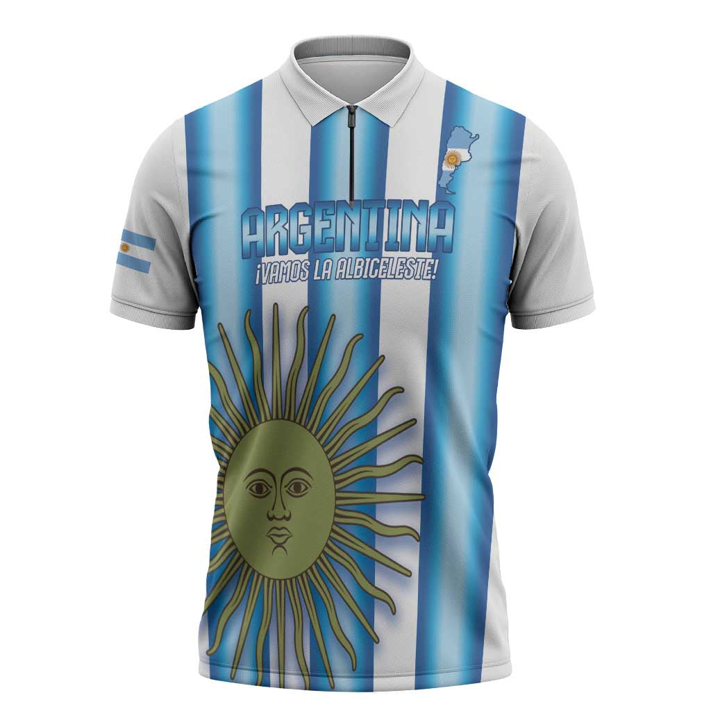 Argentina Football Custom Zipper Polo Shirt Vamos La Albiceleste 2026 Version - Wonder Print Shop