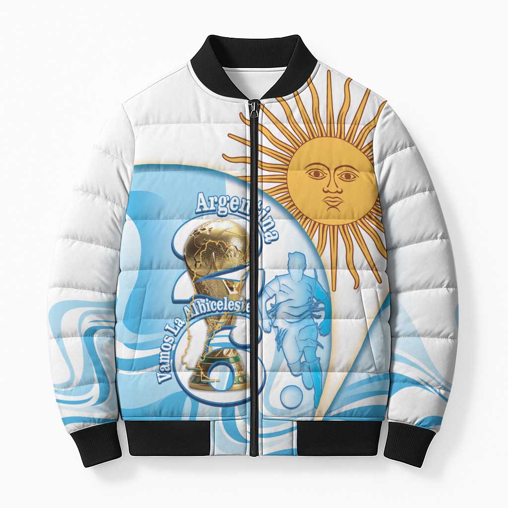 Argentina Football Personalized Bomber Puffer Jacket 2026 Trophy Vamos La Albiceleste - Wonder Print Shop