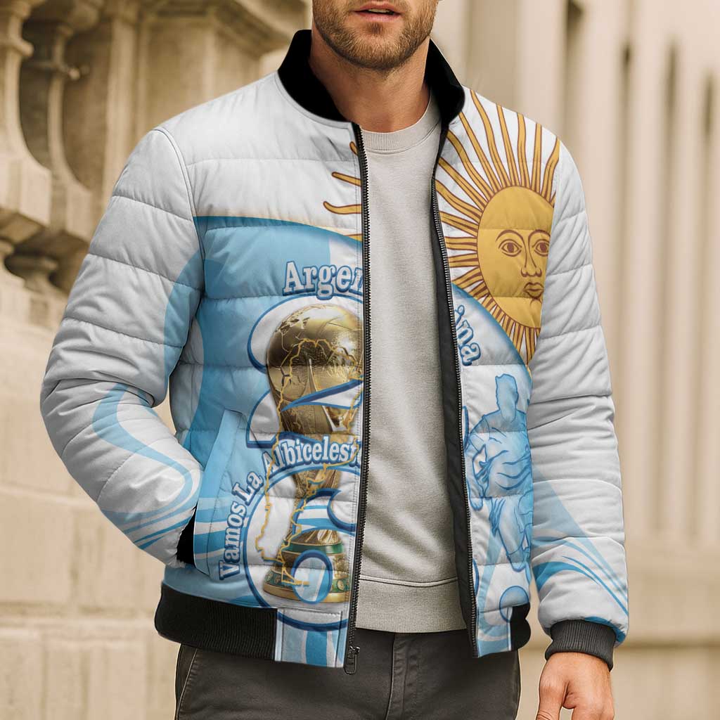 Argentina Football Personalized Bomber Puffer Jacket 2026 Trophy Vamos La Albiceleste - Wonder Print Shop
