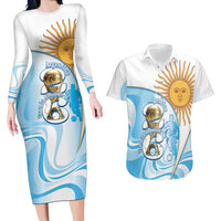 Argentina Football Personalized Couples Matching Long Sleeve Bodycon Dress and Hawaiian Shirt 2026 Trophy Vamos La Albiceleste - Wonder Print Shop