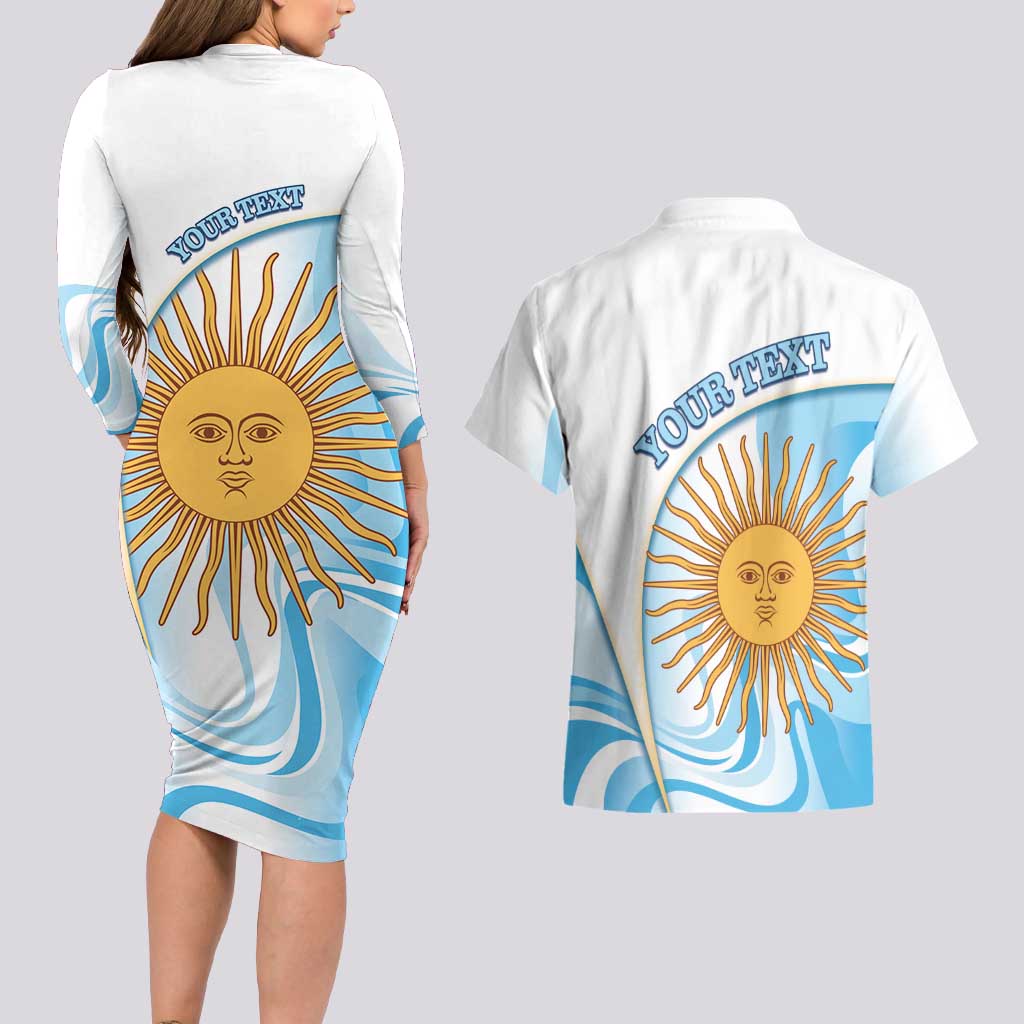 Argentina Football Personalized Couples Matching Long Sleeve Bodycon Dress and Hawaiian Shirt 2026 Trophy Vamos La Albiceleste - Wonder Print Shop