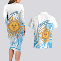 Argentina Football Personalized Couples Matching Long Sleeve Bodycon Dress and Hawaiian Shirt 2026 Trophy Vamos La Albiceleste - Wonder Print Shop