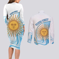 Argentina Football Personalized Couples Matching Long Sleeve Bodycon Dress and Long Sleeve Button Shirt 2026 Trophy Vamos La Albiceleste - Wonder Print Shop
