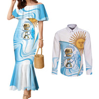 Argentina Football Personalized Couples Matching Mermaid Dress and Long Sleeve Button Shirt 2026 Trophy Vamos La Albiceleste - Wonder Print Shop