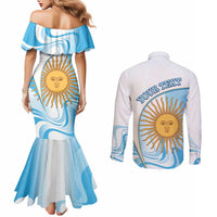 Argentina Football Personalized Couples Matching Mermaid Dress and Long Sleeve Button Shirt 2026 Trophy Vamos La Albiceleste - Wonder Print Shop