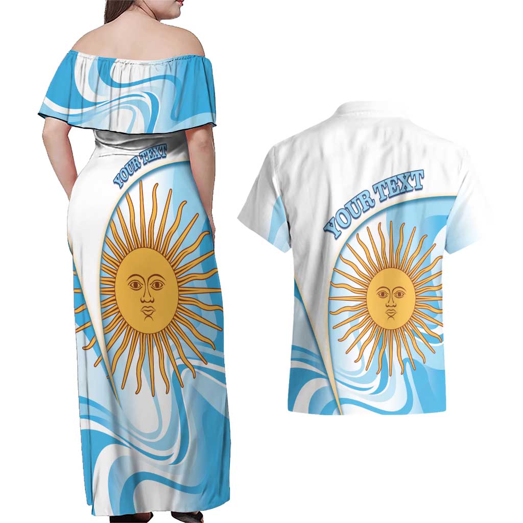 Argentina Football Personalized Couples Matching Off Shoulder Maxi Dress and Hawaiian Shirt 2026 Trophy Vamos La Albiceleste - Wonder Print Shop