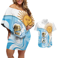 Argentina Football Personalized Couples Matching Off Shoulder Short Dress and Hawaiian Shirt 2026 Trophy Vamos La Albiceleste - Wonder Print Shop