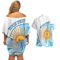Argentina Football Personalized Couples Matching Off Shoulder Short Dress and Hawaiian Shirt 2026 Trophy Vamos La Albiceleste - Wonder Print Shop