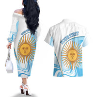 Argentina Football Personalized Couples Matching Off The Shoulder Long Sleeve Dress and Hawaiian Shirt 2026 Trophy Vamos La Albiceleste - Wonder Print Shop