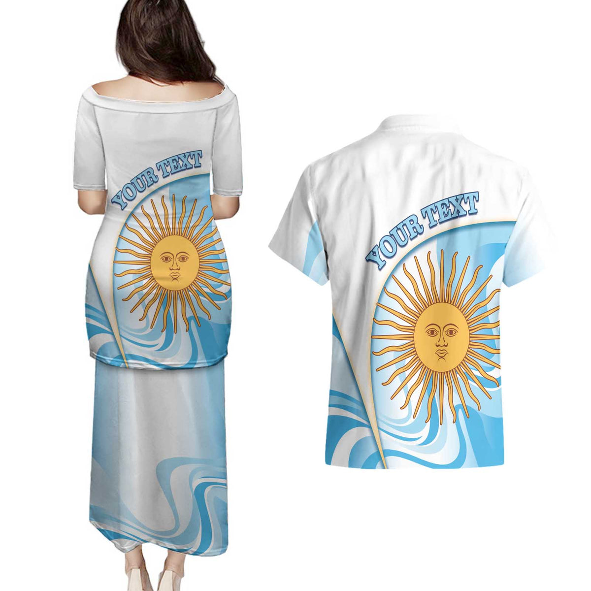Argentina Football Personalized Couples Matching Puletasi and Hawaiian Shirt 2026 Trophy Vamos La Albiceleste - Wonder Print Shop