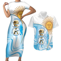Argentina Football Personalized Couples Matching Short Sleeve Bodycon Dress and Hawaiian Shirt 2026 Trophy Vamos La Albiceleste - Wonder Print Shop