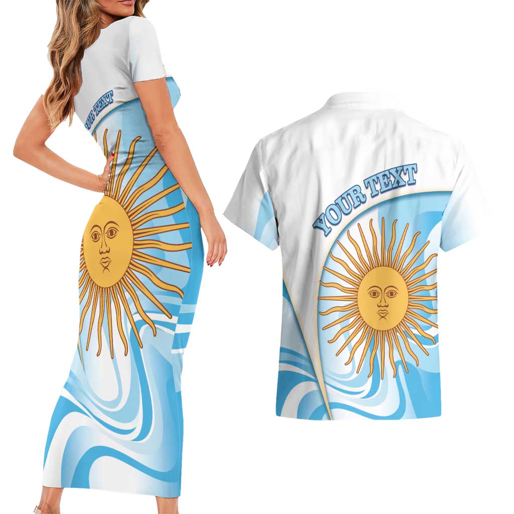 Argentina Football Personalized Couples Matching Short Sleeve Bodycon Dress and Hawaiian Shirt 2026 Trophy Vamos La Albiceleste - Wonder Print Shop