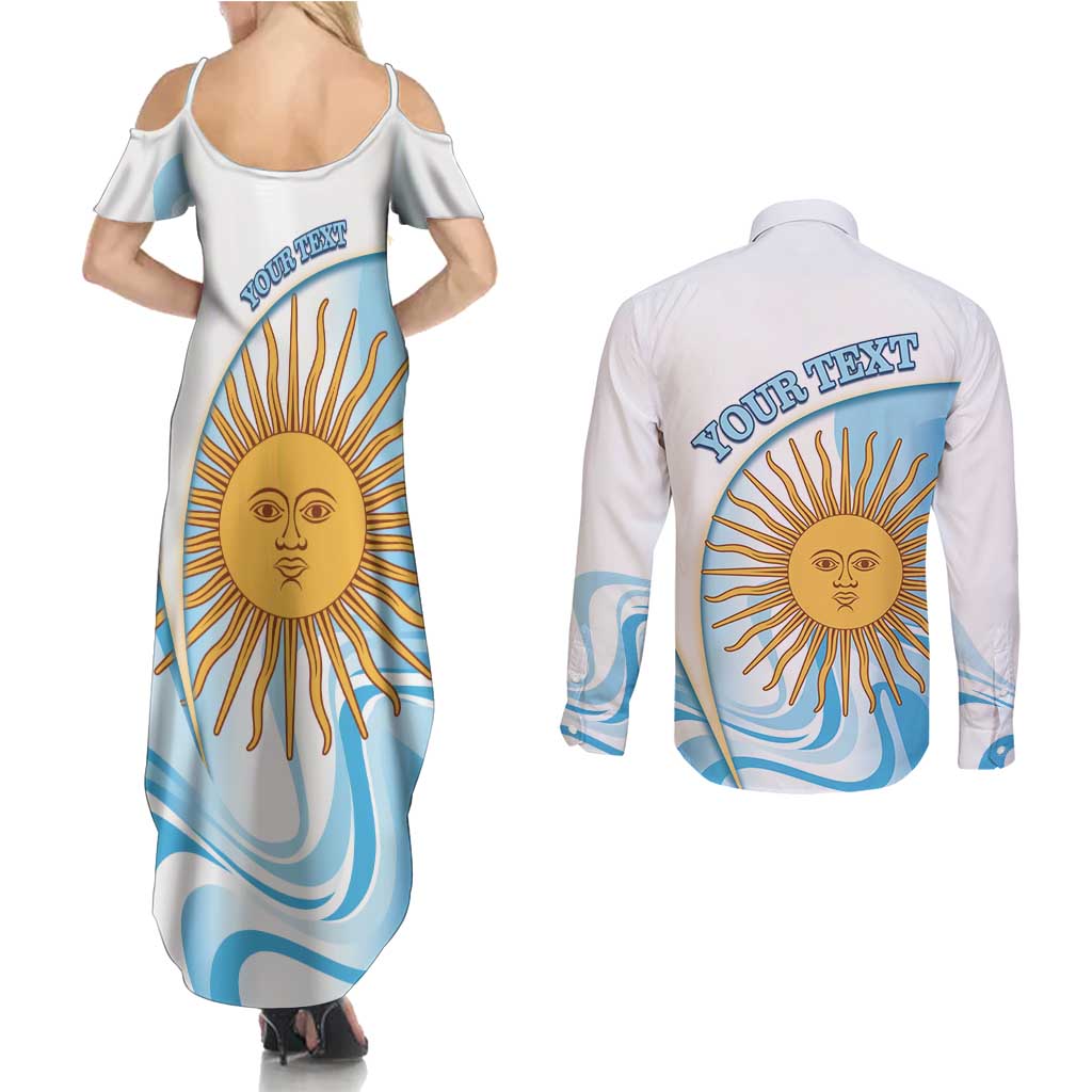 Argentina Football Personalized Couples Matching Summer Maxi Dress and Long Sleeve Button Shirt 2026 Trophy Vamos La Albiceleste - Wonder Print Shop