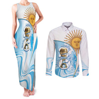 Argentina Football Personalized Couples Matching Tank Maxi Dress and Long Sleeve Button Shirt 2026 Trophy Vamos La Albiceleste - Wonder Print Shop