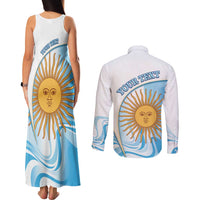 Argentina Football Personalized Couples Matching Tank Maxi Dress and Long Sleeve Button Shirt 2026 Trophy Vamos La Albiceleste - Wonder Print Shop