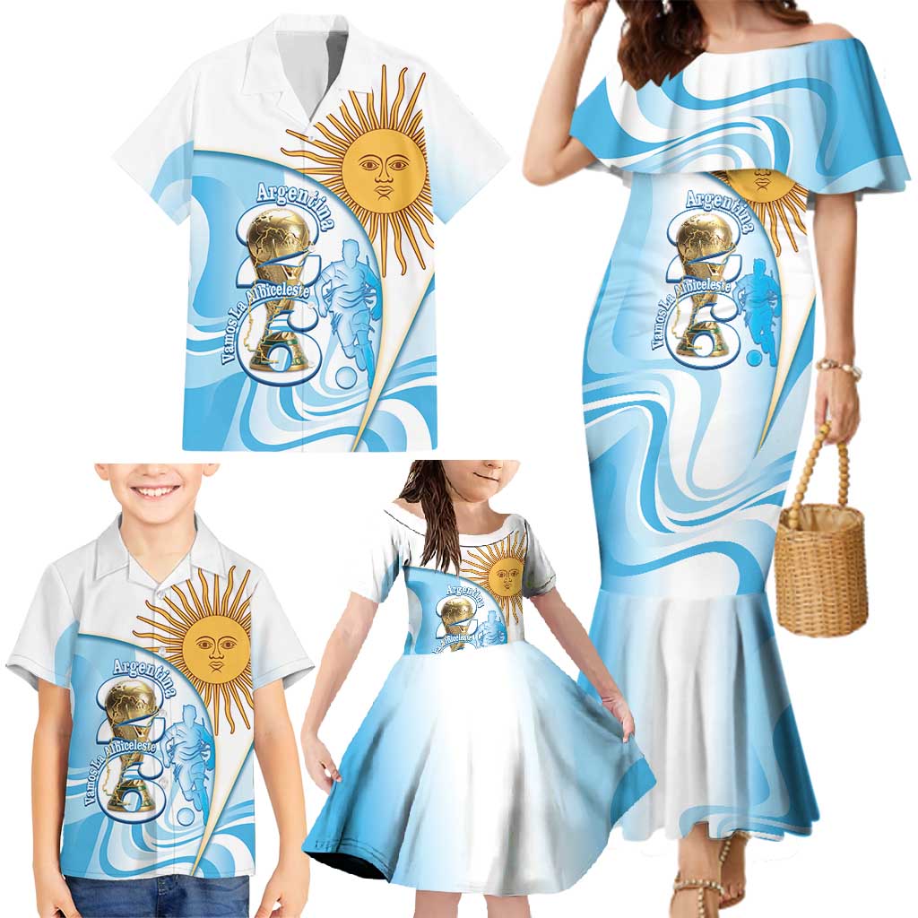 Argentina Football Personalized Family Matching Mermaid Dress and Hawaiian Shirt 2026 Trophy Vamos La Albiceleste - Wonder Print Shop