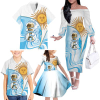 Argentina Football Personalized Family Matching Off The Shoulder Long Sleeve Dress and Hawaiian Shirt 2026 Trophy Vamos La Albiceleste - Wonder Print Shop