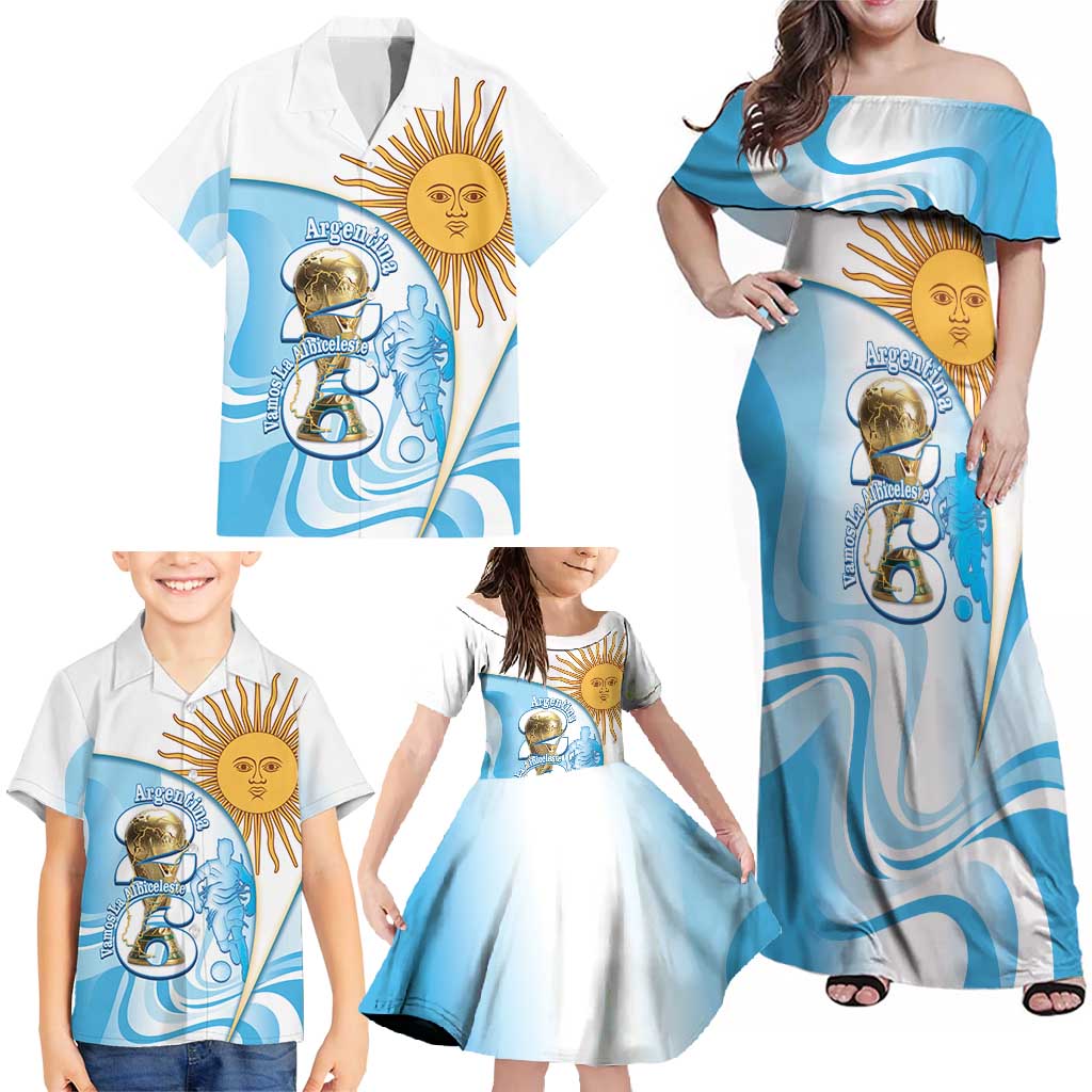 Argentina Football Personalized Family Matching Off Shoulder Maxi Dress and Hawaiian Shirt 2026 Trophy Vamos La Albiceleste - Wonder Print Shop