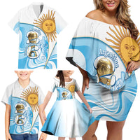 Argentina Football Personalized Family Matching Off Shoulder Short Dress and Hawaiian Shirt 2026 Trophy Vamos La Albiceleste - Wonder Print Shop