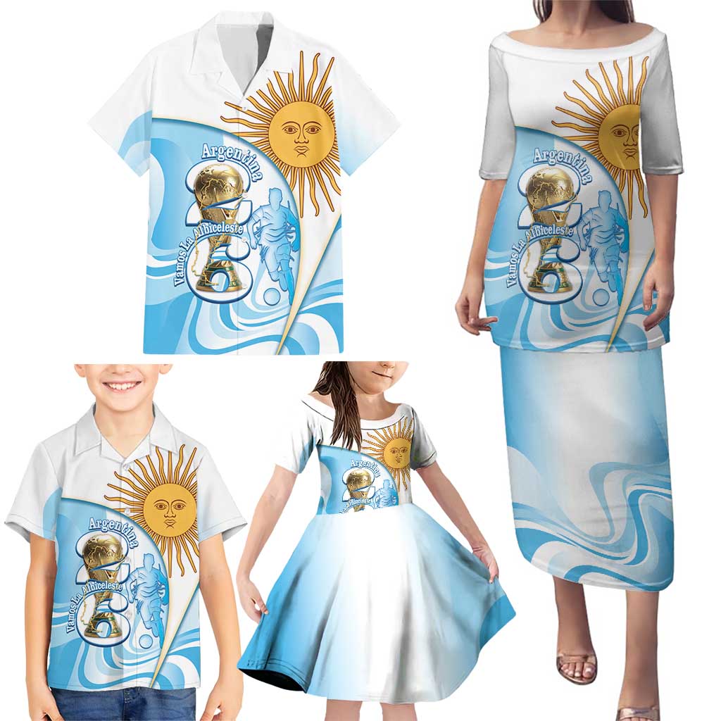 Argentina Football Personalized Family Matching Puletasi and Hawaiian Shirt 2026 Trophy Vamos La Albiceleste - Wonder Print Shop