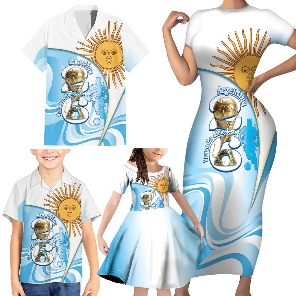 Argentina Football Personalized Family Matching Short Sleeve Bodycon Dress and Hawaiian Shirt 2026 Trophy Vamos La Albiceleste - Wonder Print Shop